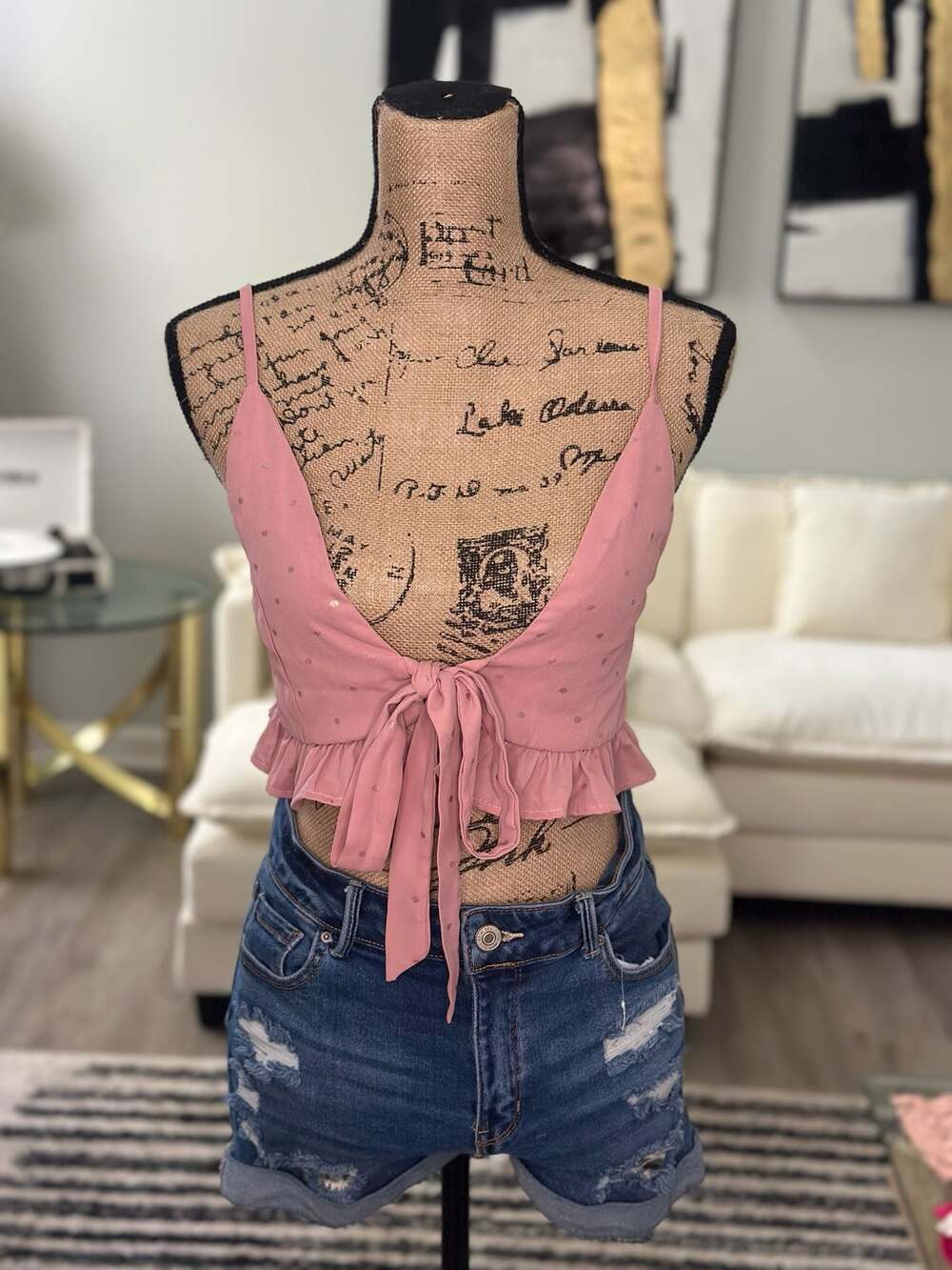 Zaful Pink Crop Top Tie Front size Small